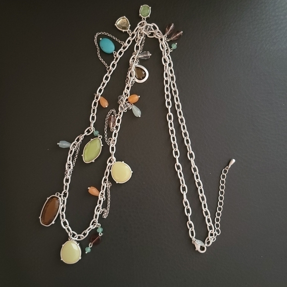 LIA Sophia Long White Chain with Earthtone Stones - Picture 6 of 6